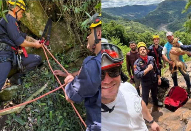 Momento em que Kiara é resgatada | Foto: Corpo de Bombeiros