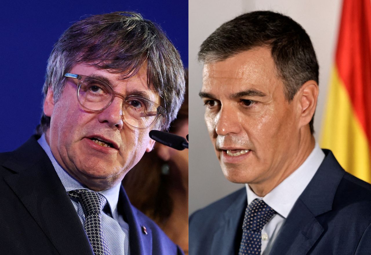 Líder do Junts, Carles Puigdemont e primeiro-ministro da espanhol Pedro Sanchéz - Bruna Casas / Xihao Jiang / Reuters