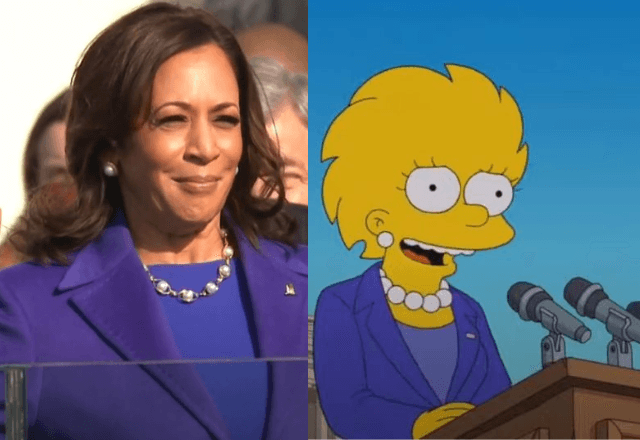A roupa é muito parecida com a que Kamala Harris utilizou na cerimônia de posse de Joe Biden, em 2020 | Reprodução