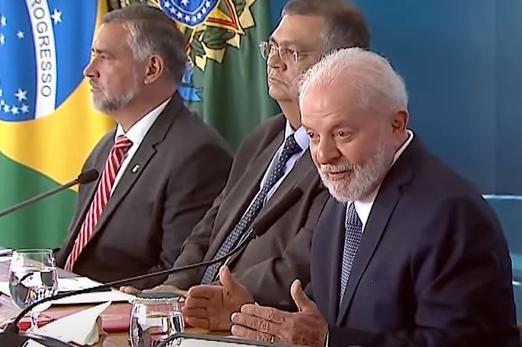 Lula, Flávio Dino, Paulo Pimenta na despedida de Dino do Ministério da Justiça