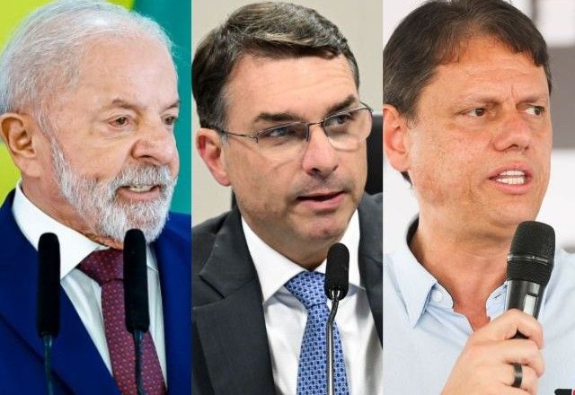 Lula (PT), Flávio Bolsonaro (PL-RJ) e Tarcísio de Freitas (Republicanos-PB) | Divulgação/Ricardo Stuckert PR, Edilson Rodrigues/Agência Senado e Paulo Guereta/Governo do Estado de SP