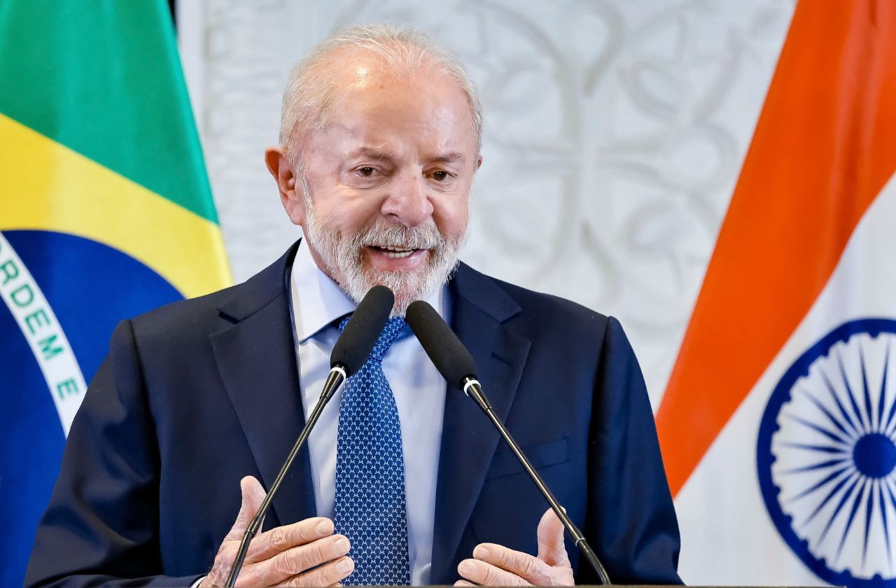 Lula durante coletiva de imprensa, em que fez um balanço da viagem a Índia | Ricardo Stuckert / PR