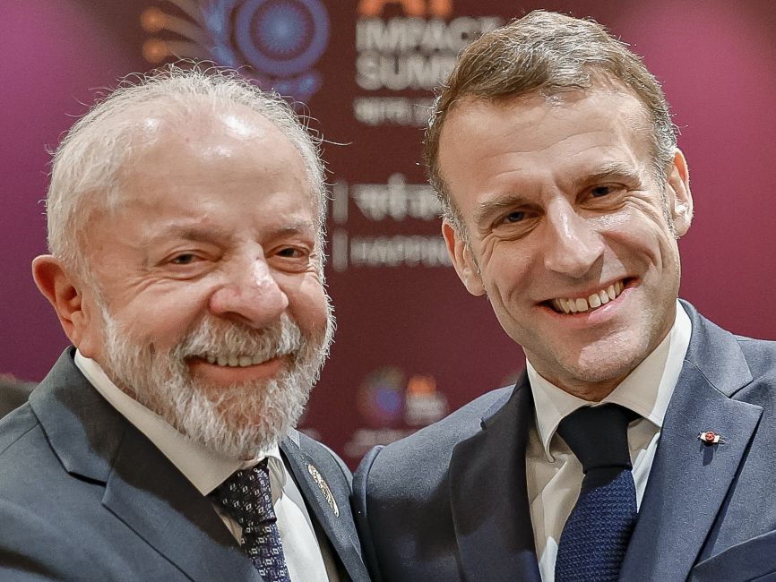 Lula e Macron em reunião bilateral na Índia | Divulgação/Ricardo Stuckert/PR