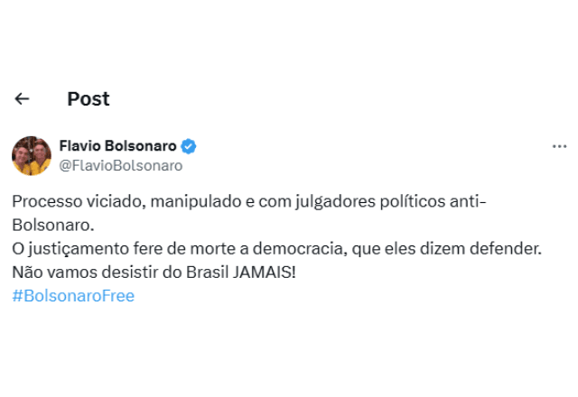 Post de Flávio Bolsonaro no X | Reprodução