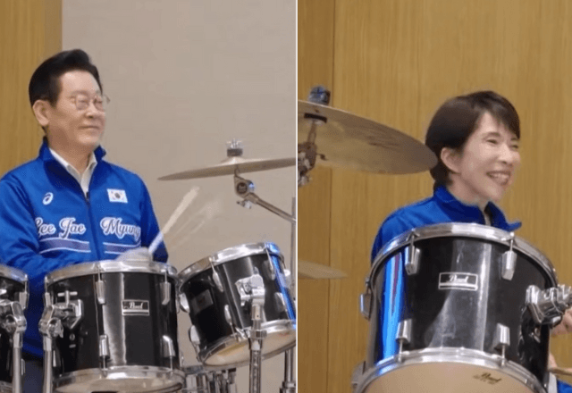 Líderes do Japão e da Coreia do Sul tocam bateria em vídeo inusitado Líderes do Japão e da Coreia do Sul tocam bateria em vídeo inusitado