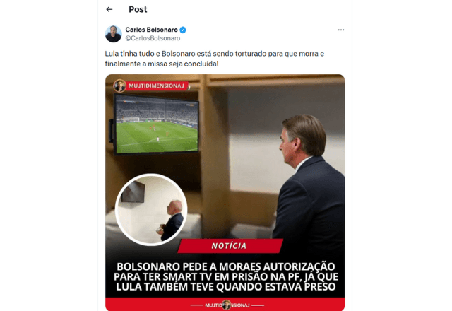 Carlos Bolsonaro alega em post que Lula tinha Smart TV na cela; advogados negam | Reprodução