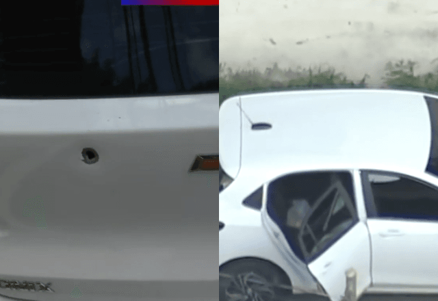 Suspeitos furam cancela de shopping e abandonam carro com marca de tiro na zona norte de SP