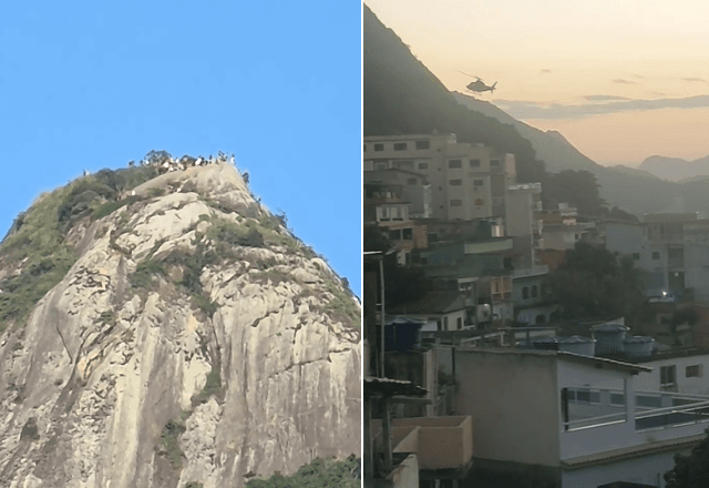 Turistas ilhados em morro; helicóptero no céu do Vidigal | Reprodução