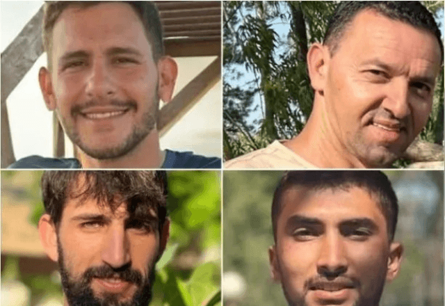 Os quatro reféns mortos devolvidos pelo Hamas: Daniel Peretz, Yossi Sharabi, Guy Illouz e Bipin Joshi | Foto: Reprodução/Bring Them Home Now