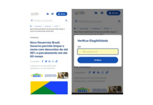 Exemplo de página falsa sobre o Desenrola | Reprodução