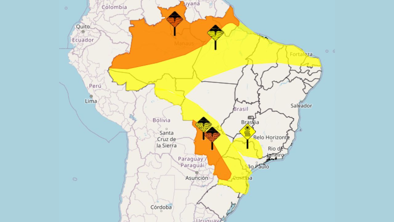 Imagem da notícia: Inmet alerta para tempestades em oito Estados do Brasil Imagem da notícia: Inmet alerta para tempestades em oito Estados do Brasil