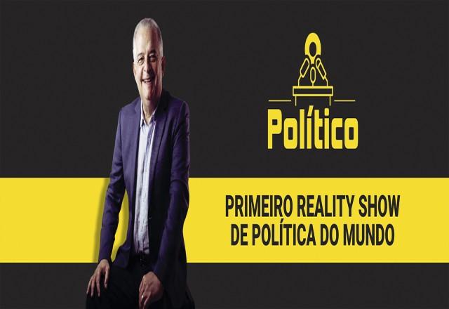 Márcio França ao lado do logo preto e amarelo do reality shopw