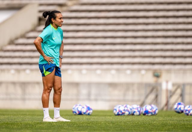 Marta durante treino da Seleção Brasileira de Futebol | Miriam Jeske/COB