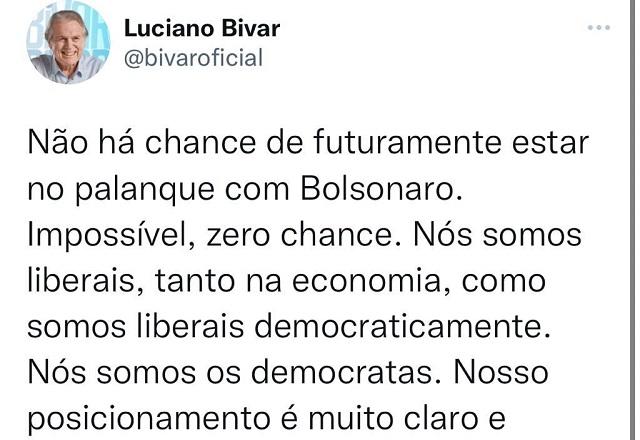 Mensagem de Luciano Bivar no Twitter (Reprodução)