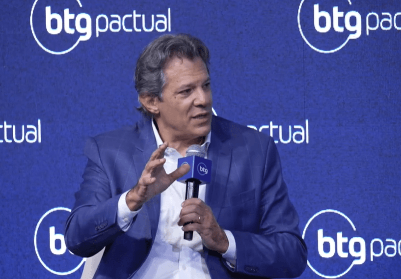 Ministro da Fazenda, Fernando Haddad, fala em evento do BTG Pactual | Reprodução