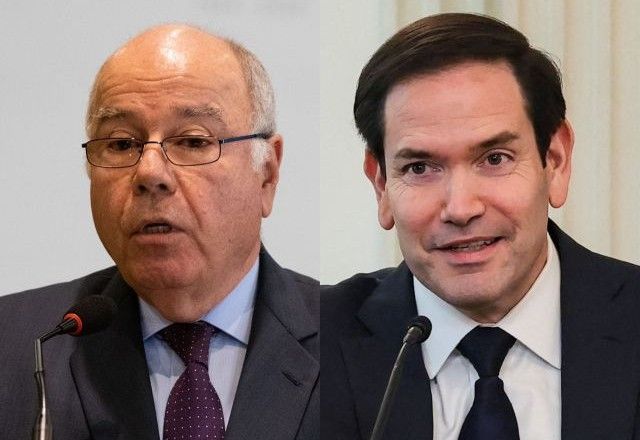 Ministro das Relações Exteriores, Mauro Vieira, e Marco Rubio, secretário de Estado dos EUA: convite partiu do representante norte-americano | Divulgação/Márcio Batista/MRE e Reuters/Evelyn Hockstein