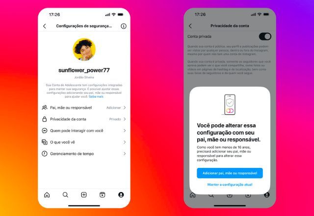 Modo privacidade de conta pode ser selecionado e os pais podem fazer a gestão da conta do adolescente | Divulgação/Instagram