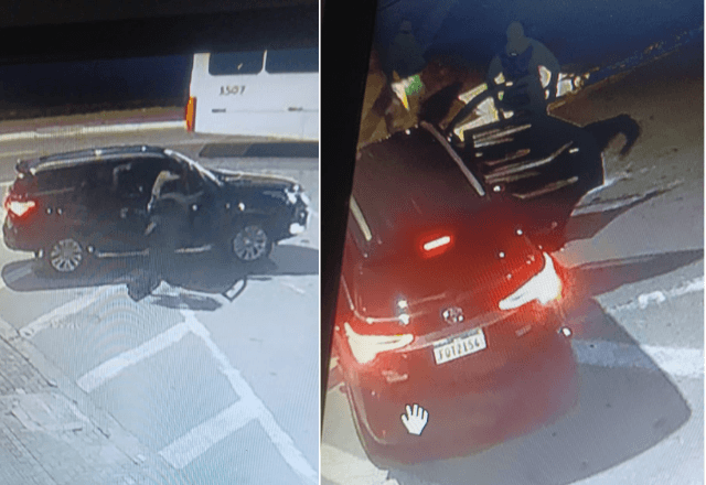  Câmeras de seguranças mostram o momento em carro em que ele estava tenta fugir de criminosos