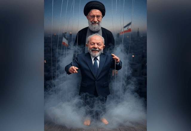 Publicação usando inteligência artificial de Israel Katz em que Lula aparece como marionete do líder supremo do Irã, o aiatolá Ali Khamenei | Foto: reprodução/X