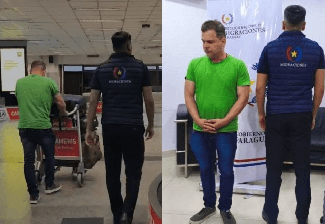 Momento em que ex-diretor da PRF é acompanhado por agentes da imigração paraguaia | Reprodução