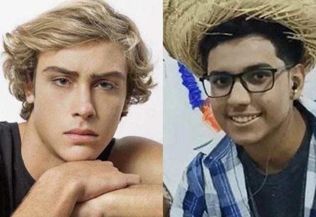 Montagem de fotos com jovens, um branco e loiro à esquerda e outro, de óculos e chapéu de palha à direita