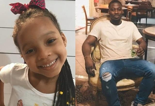 Montagem de fotos com menina negra à esquerda e homem negro sentado em poltrona à direita