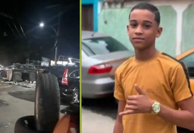 Montagem de fotos com pessoas em área aberta, durante a noite e, à esquerda, jovem negro