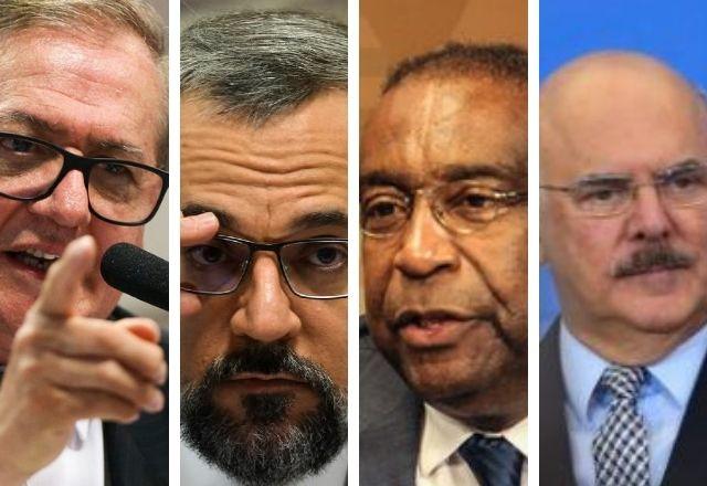 Montagem de fotos com quatro homens, três brancos e um negro, todos usando óculos de grau
