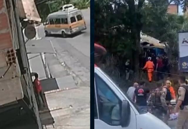 MG: van escolar despenca de ribanceira e 17 vítimas ficam feridas MG: van escolar despenca de ribanceira e 17 vítimas ficam feridas