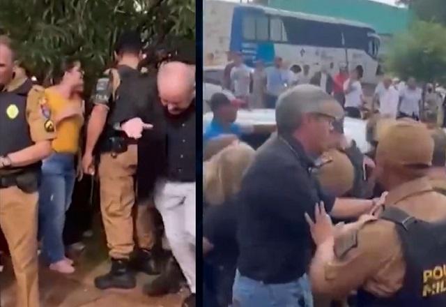 Montagem de fotos durante briga e confusão envolvendo políticos e policia tentando conter