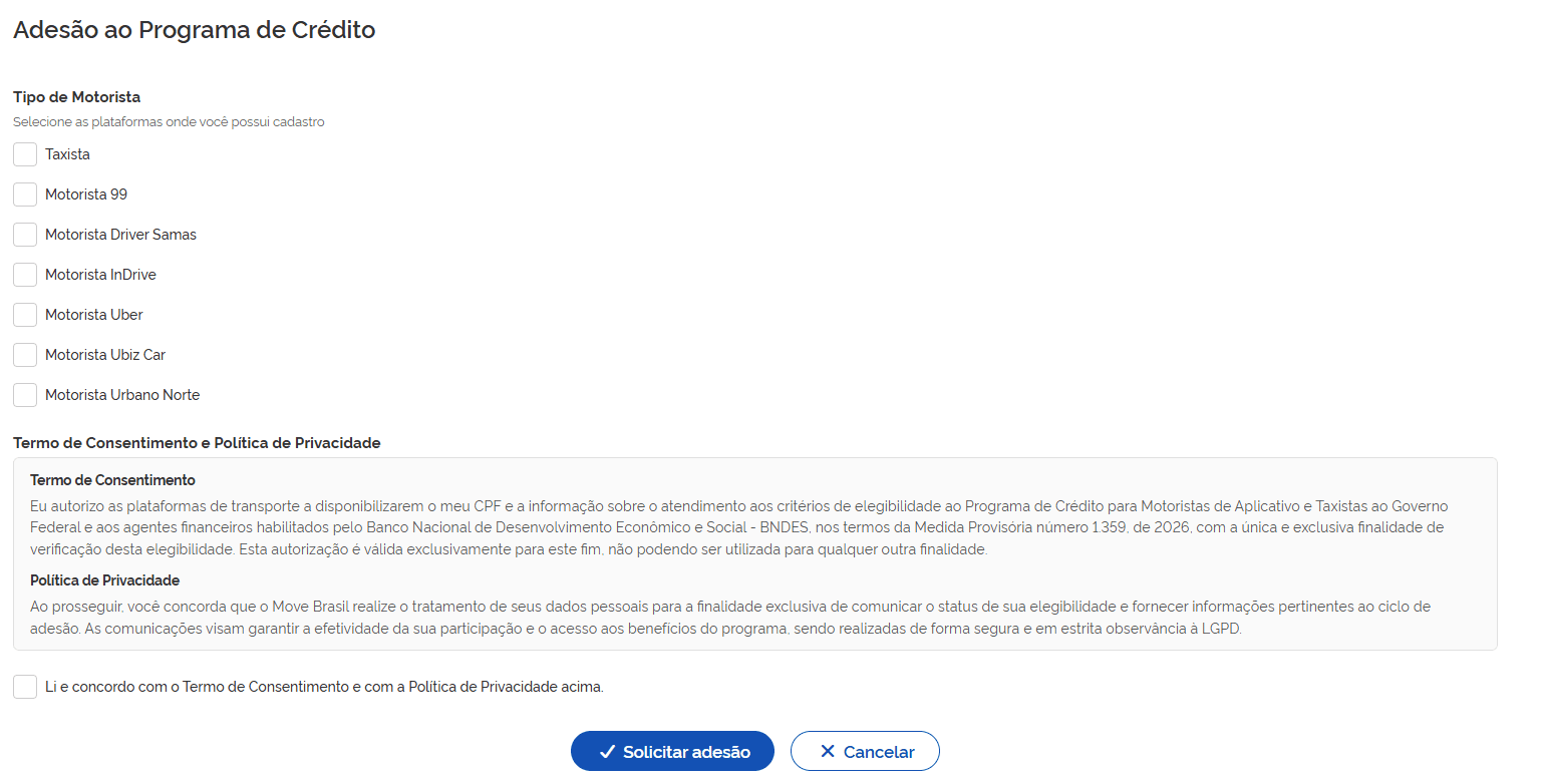 Passo a passo para quem deseja solicitar a adesão no Move Brasil | Reprodução