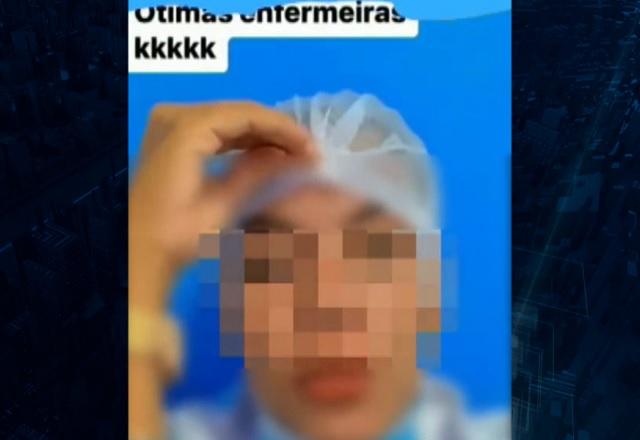 Mulher de touca branca e rosto desfocado para nao identificação, com a mão na testa