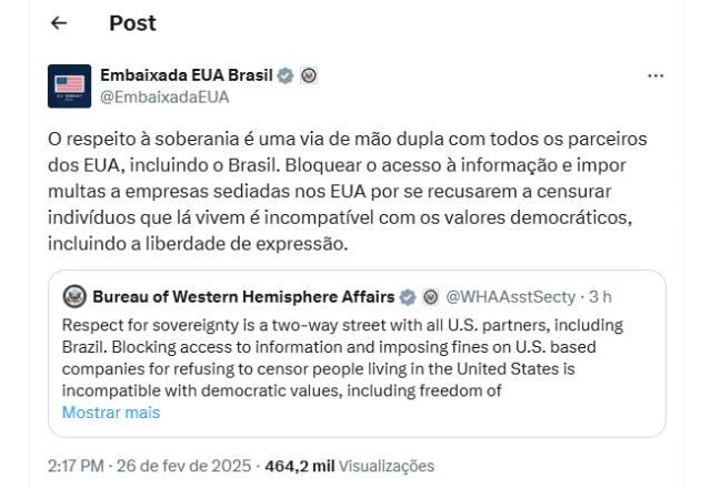 Governo Trump critica bloqueio de empresas norte-americanas pelo Brasil