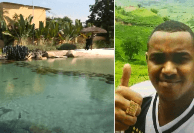 "Resort do crime" tinha até lago artificial; ao lado, imagem de Peixão | Reprodução