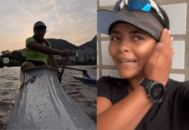 Remadora leva peixada no rosto na Lagoa Rodrigo de Freitas (RJ) | Redes sociais