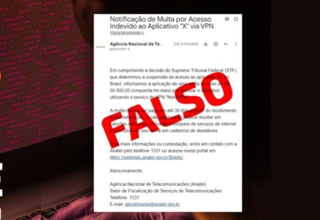 Não existe cobrança de multa ou notificação de multa por email enviado pela Anatel. Caso tenha recebido, desconsidere, é golpe! | Divulgação/Anatel