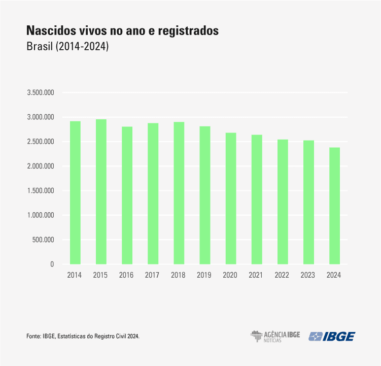 Brasil teve sexto recuo consecutivo nos registros de nascimentos, diz IBGE | Reprodução/IBGE