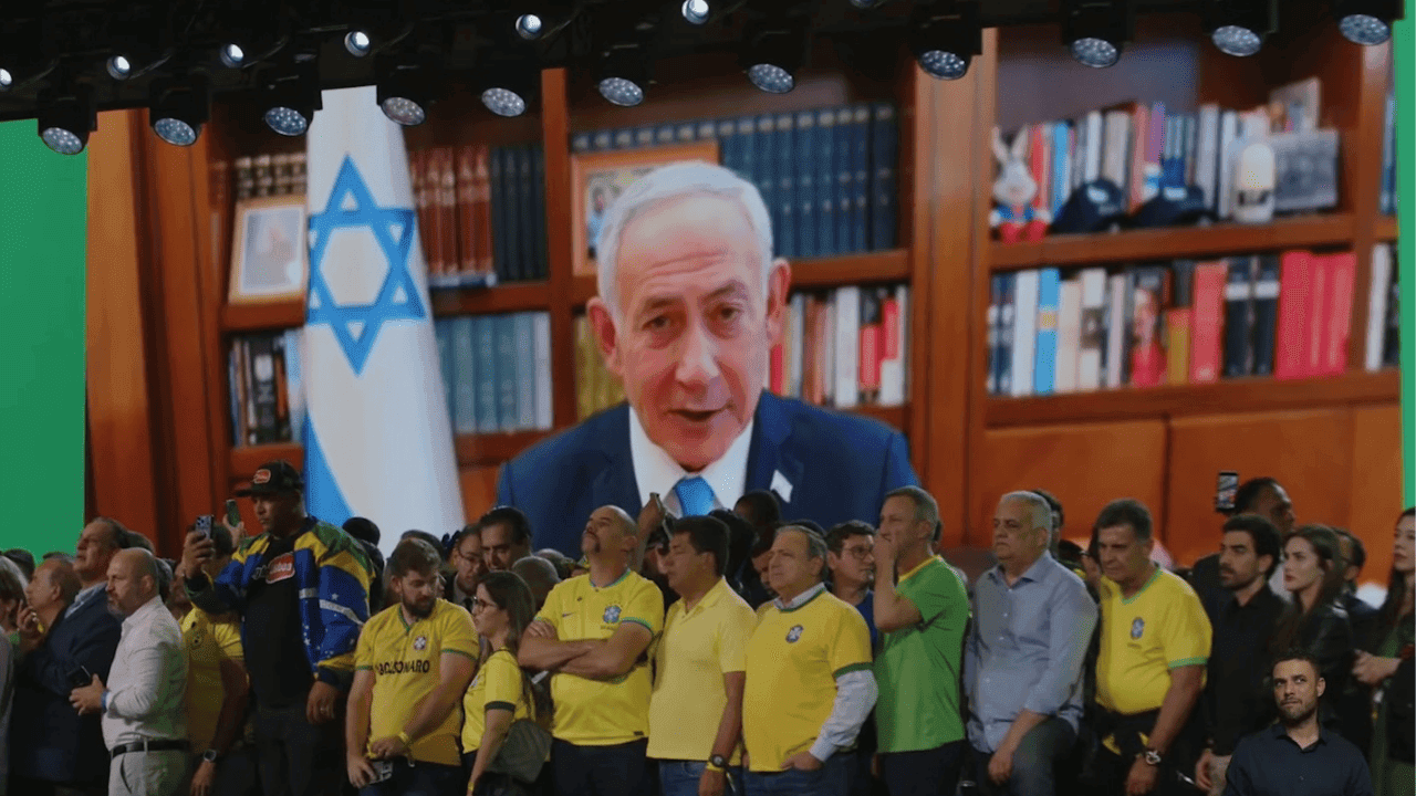 Netanyahu declara apoio a Flávio em convenção do PL Netanyahu declara apoio a Flávio em convenção do PL