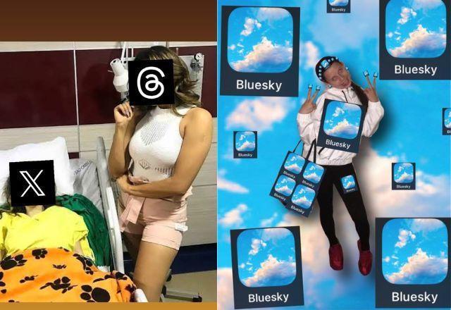 Nos memes, usuários se antecipam a "morte do Twitter" e sugerem o uso de redes como Threads e Bluesky | Montagem/Reprodução/X