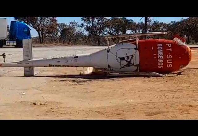 Nuvem de poeira derruba helicóptero dos bombeiros em Jequitaí (MG)