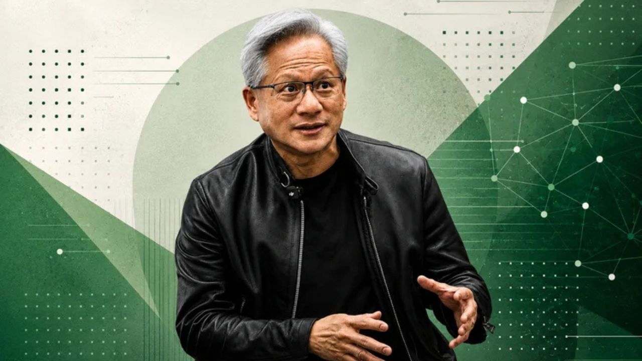 Jensen Huang: CEO da Nvidia, fabricante de chips que ampliou investimentos em empresas ligadas ao desenvolvimento da inteligência artificial | (Wikimedia Commons/Fundo gerado por IA/Exame)