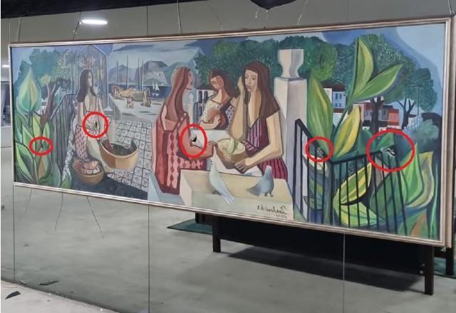 Obra As Mulatas danificada (Reprodução)