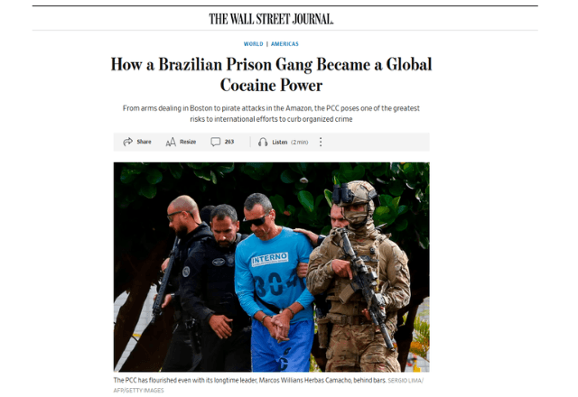 PCC é 'potência global da cocaína', diz jornal dos EUA PCC é 'potência global da cocaína', diz jornal dos EUA