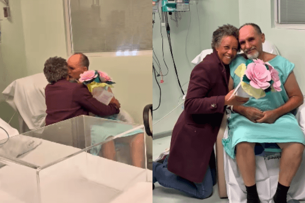 No Dia dos Namorados, paciente sai da UTI e faz surpresa para esposa em hospital de SC | Reprodução/@unimedjoinville