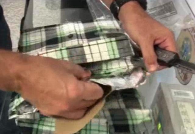 Pacote de cocaína escondido dentro de camisa