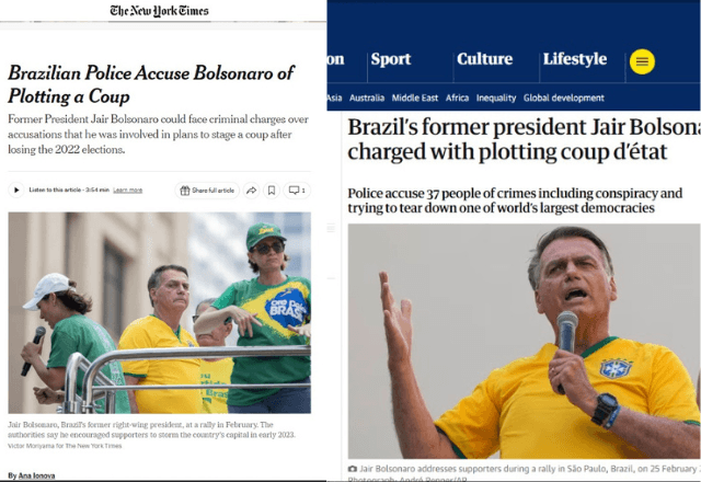 Imprensa internacional repercute indiciamento de Bolsonaro por tentativa de golpe - Reprodução