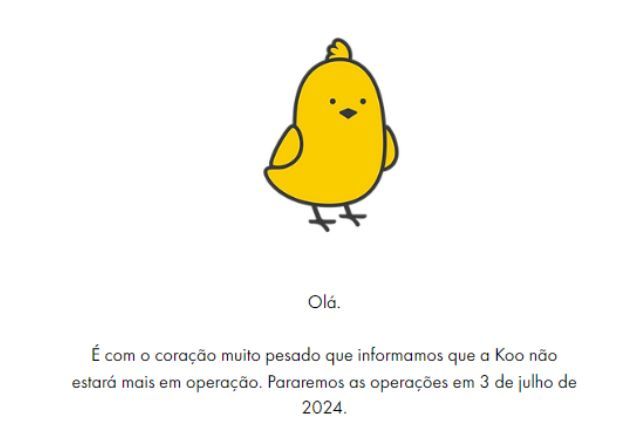 Página oficial do Koo informa "com o coração muito pesado" de que o serviço não estará mais em operação | Reprodução/Koo