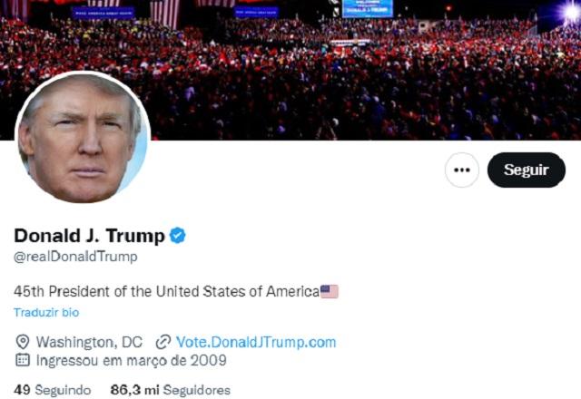 Perfil de Donald Trump no Twitter (Reprodução)