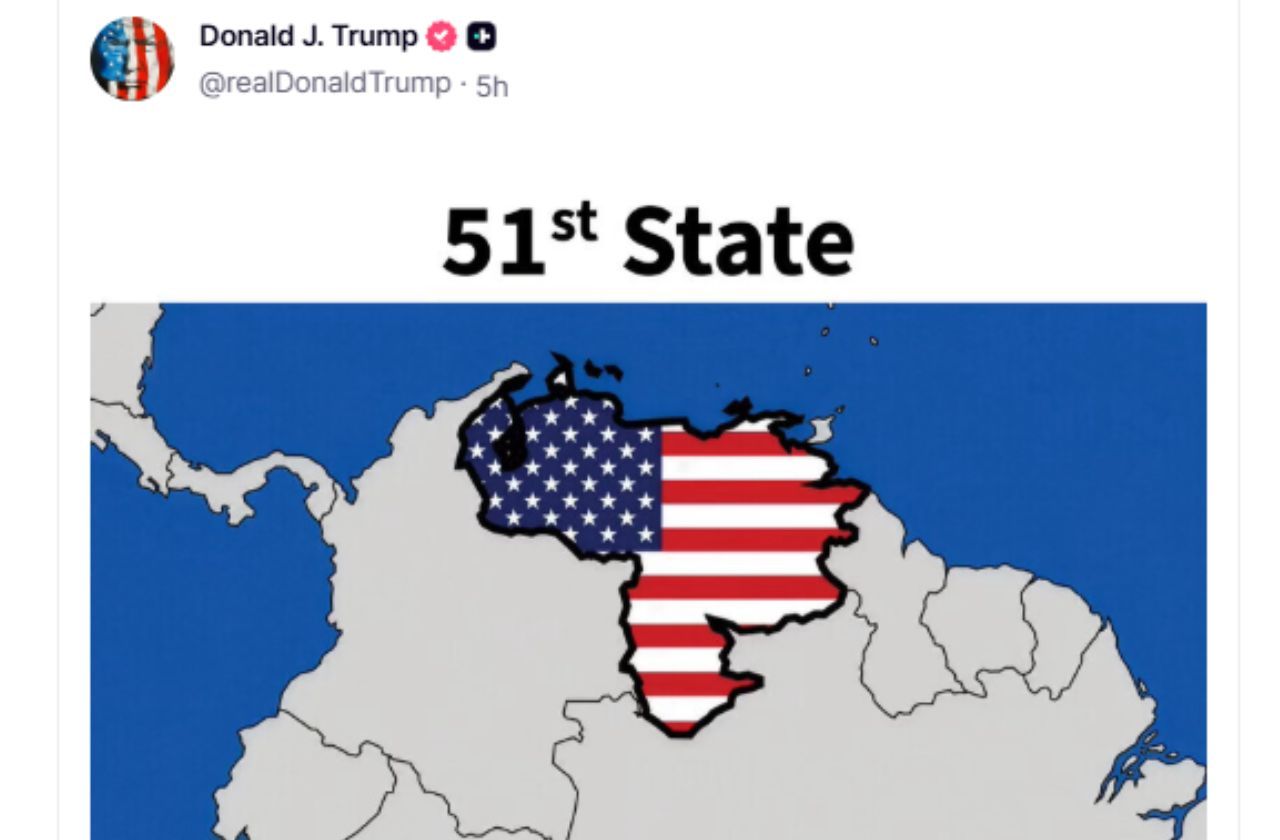 Trump publica imagem da Venezuela como “51º estado” dos EUA Trump publica imagem da Venezuela como “51º estado” dos EUA