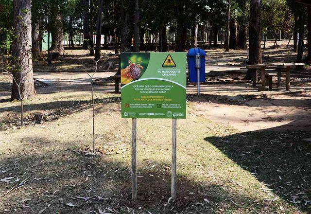Praça de Campinas com aviso sobre febre maculosa